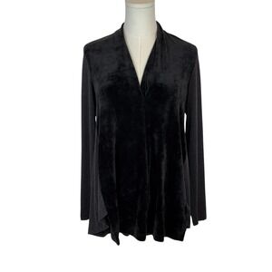 Alembika Velour & Knit Jersey V neck Long Sleeve Tunic‎ Top Sz 1/Small Black